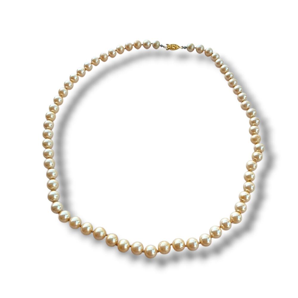 Vintage Single Strand Pearl Necklace Gold 925 Sterling Silver Vermeil Clasp